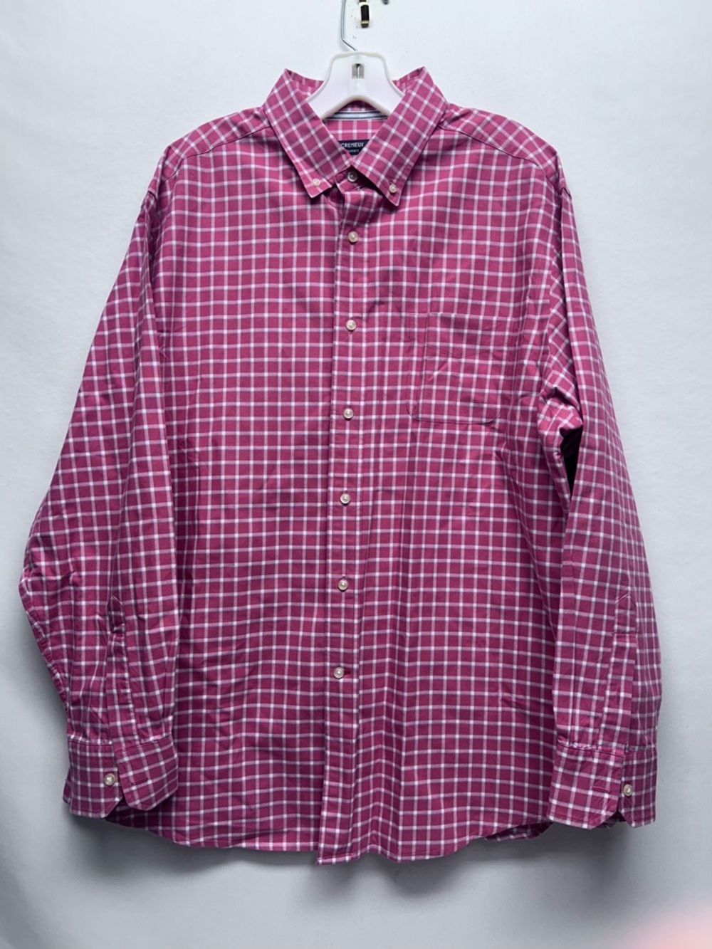 Men's Pink Check Long-Sleeve Button-Down Shirt XL